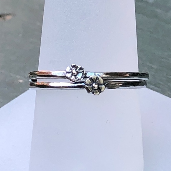 Silver, Flower, Stacking Ring - Picture 1 of 11